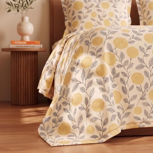 Image of BSB HOME 240 TC Cotton Double Bedsheet with 2 Pillow Covers, Soft & Breathable Floral Print Bed Sheet, Fade Resistant, Easy Care Bedding Set, 90 x 100 Inches (228 x 254 cm)- Ochre & Charcoal Botanical