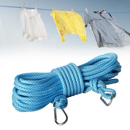 Washing Line Rope 15m Polyester Rope 8mm Clothes Line Multipurpose Strong Laundry Line for Outdoor Indoor Laundry Drying, Garden, Camping (15M Blue)
