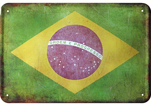Deko Brasil Bandera Cartel de Chapa Brazil Flag Tin Sign Vintage Style