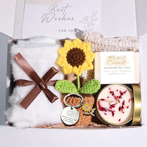 Birthday Gifts for Women Self Care Spa Gift Basket Crochet Sunflo...