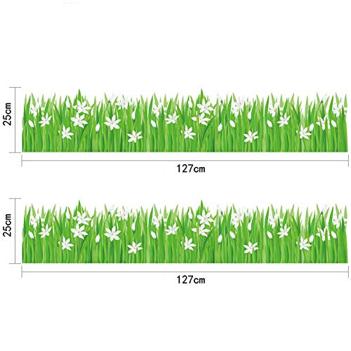 Vinilo decorativo borde de césped y flor blanca para pared miniatura 4