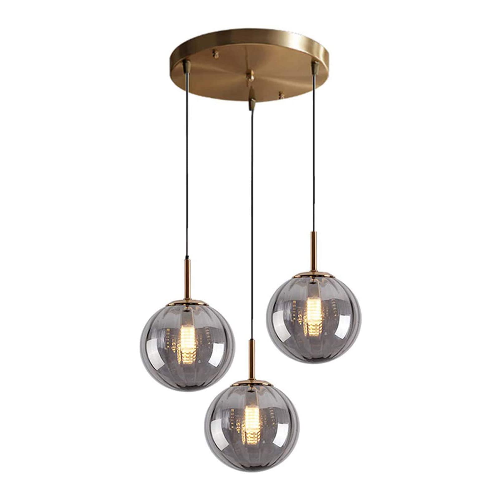 KXEcoLife Nordic 3-Light Pendant Lamp Ø15cm - Modern Simple Globe Crystal Ceiling Light, E14 Chandelier Decor for Loft, Smoky Gray Stylish Hanging Fixture Home