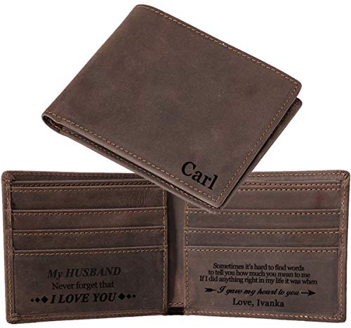 Eurynome Personalized Wallets For Men, Genuine Leather RFID Bifold Wallets Mens Gifts