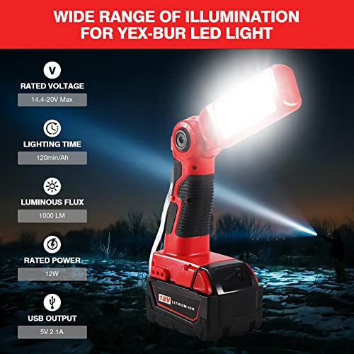 YEX-BUR LED Torch for M18 Battery, 12W 1000LM Portable LED Work Light for Milwaukee 18v Battery, Flashlight with USB-A Charging for Camping Jobsite Lighting Emergency 6 YEX-BUR LED Torch for M18 Battery, 12W 1000LM Portable LED Work Light for Milwaukee 18v Battery, Flashlight with USB-A Charging for Camping Jobsite Lighting Emergency - Image 6