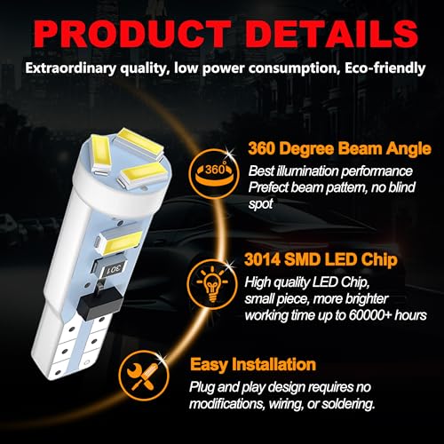 image for GLOFE 20 Pcs T5 LED Lights for Car Dashboard T5 37 74 LED Bulb with Tw