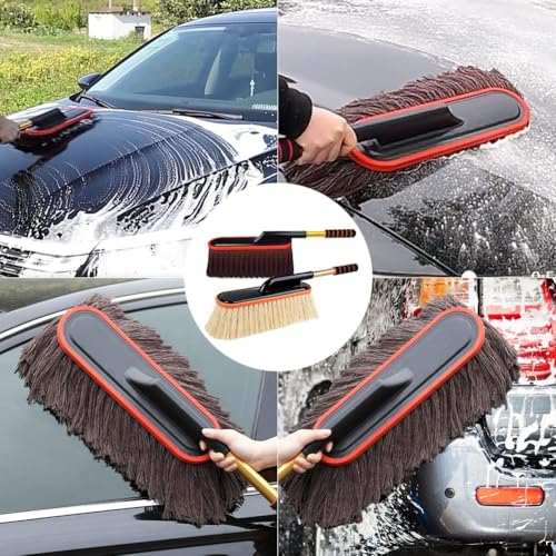 Image of TAKAVU Car Duster with Telescopic Handle for Car Cleaning, Super Soft Cotton Microfiber Dust Brush for Car Exterior Interior Cleaning, Scratch Free Cleaning Tool for Cars SUV Truck Home