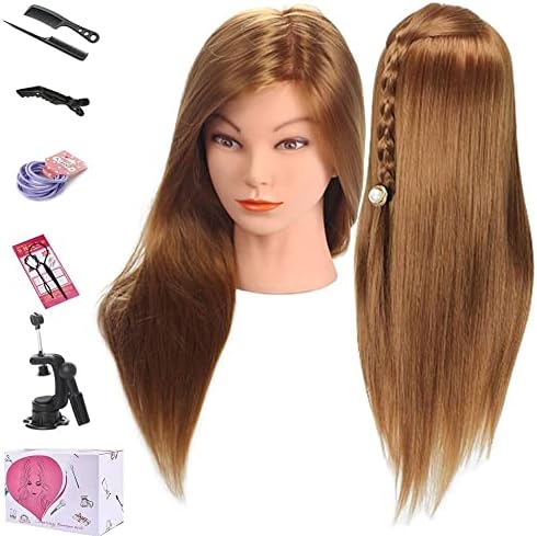 Mannequin Head, Mannequin Head with Hair, Manicanequin Head with Hair, Doll Head for Hair Styling, Beauty Star 20 Inch Long Gold Hair Cosmetology Manikin Training Head Model, Hairdressing Styling Practice Heads with Table Clamp and Braiding Kit