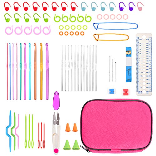 Crochet Kits, BCMrun 22 pcs Crochet Hooks with 69 Accessories Crochet Hooks Yarn Knitting Needles Sewing Tools Full Set Knit Gauge Scissors Stitch Holders
