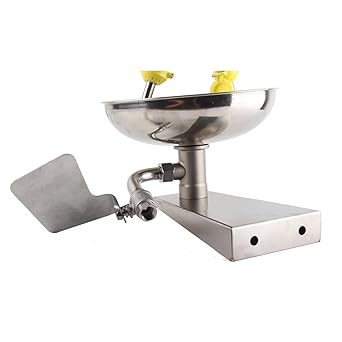 Double Spout Eye Wash Station, Stainless Steel Wall Mount, Emergency Eye Washer with Safety Sign, for Workplace