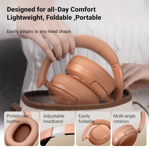Image of Edifier V80 Hybrid Active Noise Cancelling Bluetooth Headphones, Wireless Over Ear Headset with 45H Playtime, Wired Hi-Res Audio Fast Charging Multipoint Connection for Home Travel Office (Brown)