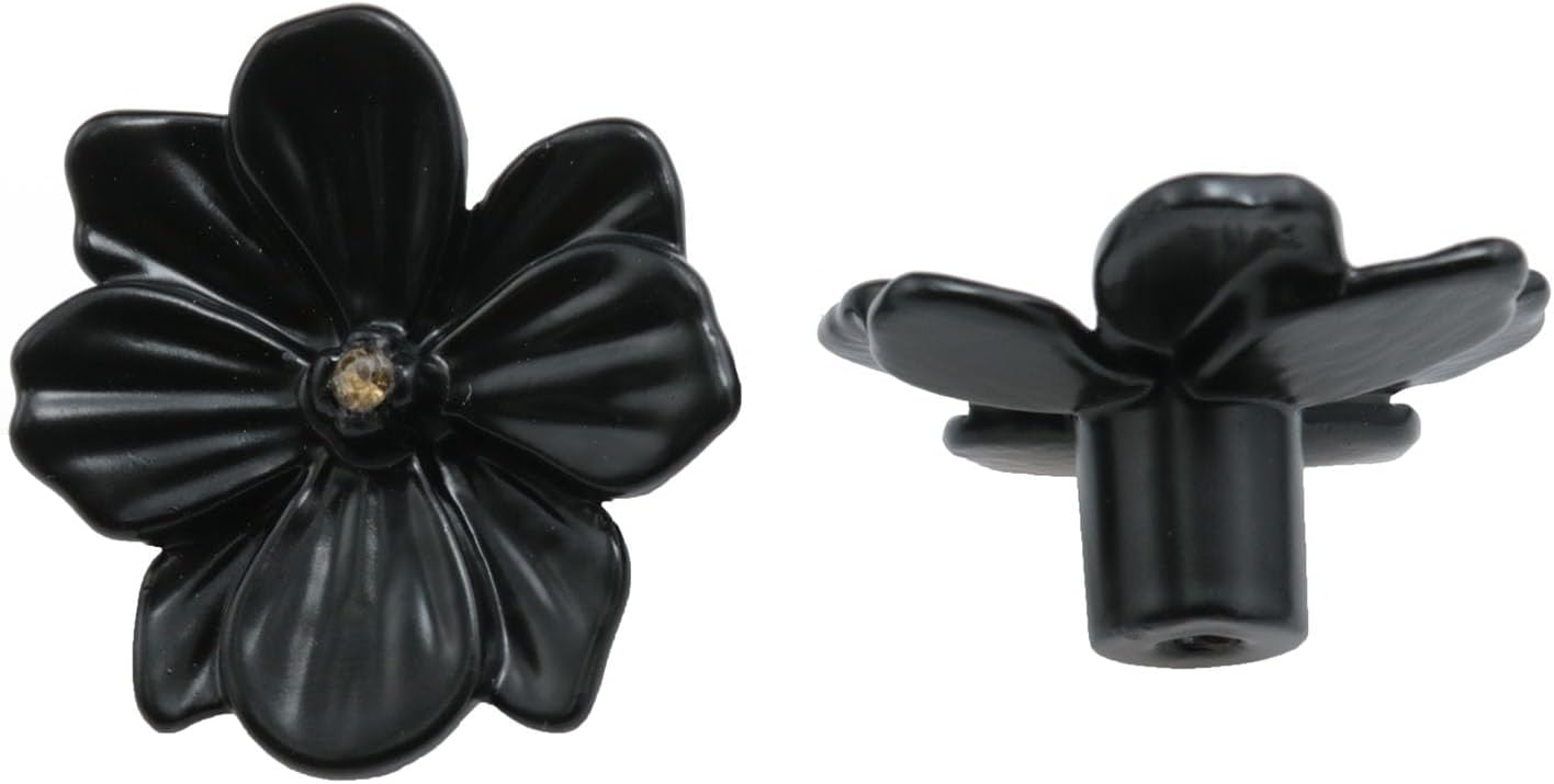Flower Cabinet Knob Zinc Alloy Black Drawer Knob Flower Dressing Table Handle Retro Decorative Furniture Replacement Parts with Installation Screws 4pcs