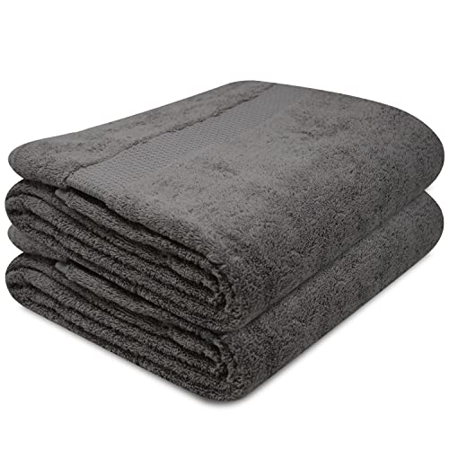 Towelogy® Premium Oversized Bath Sheets (100x180cm) 100% Egyptian Combed Cotton Quick Dry & Absorbent Extra Large Jumbo Bath Towels Hotel Quality (Charcoal Grey, 2)
