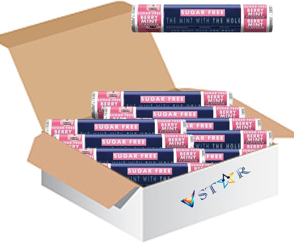 Sugar Free Berry Mints Rolls 33.4g – Refreshing Berry & Mint Flavour Breath Freshener – No Added Sugar Mint Candy Rolls – Pocket Size Fresh Mints Pack - plo (24 x Tube)