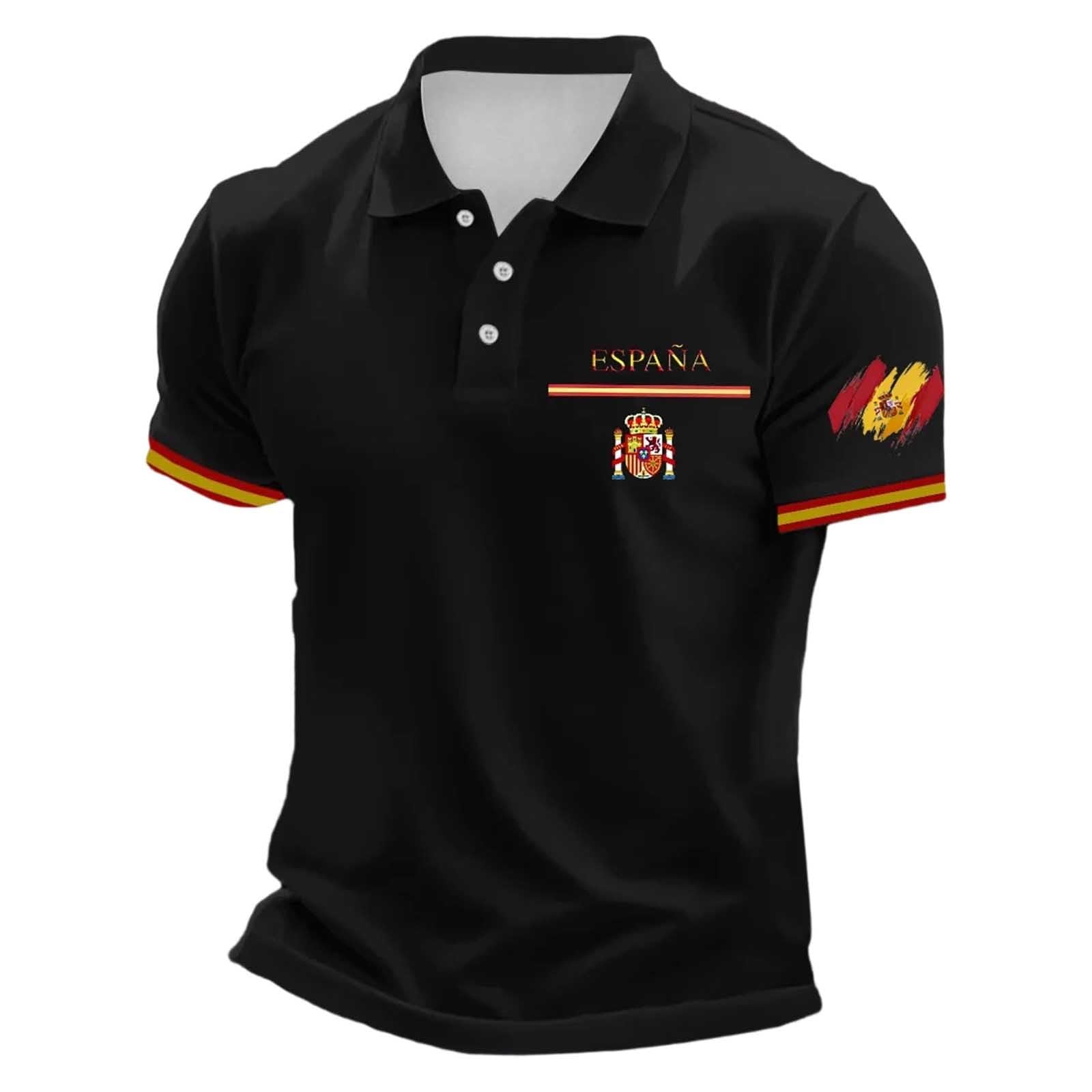 Polo de manga corta para hombre con bandera de España bordada, camiseta premium de algodón suave, transpirable, camiseta retro de fútbol para fútbol y ocio, color rojo y amarillo
