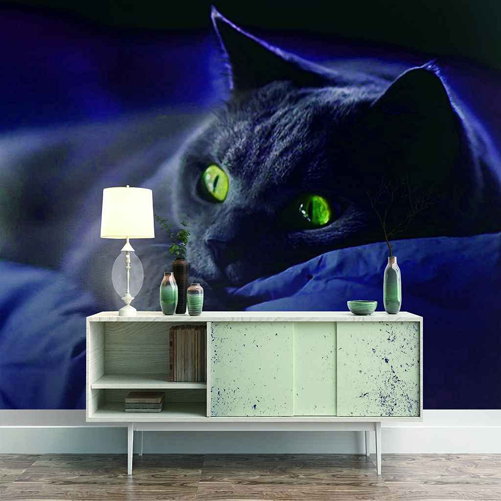 Papier peint panoramique chat noir 3D 250x175 cm pour salon