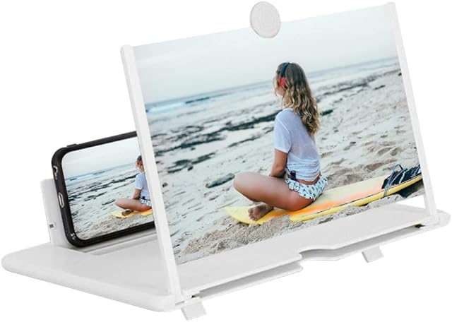 STEBRUAM 14 Inch Phone Screen Magnifier,Ultra-Clear Mobile Phone Screen Amplifier With Folding Stand Holder Portable for Movie Video Enlarger 3D Pull Design for All Smartphone(White)