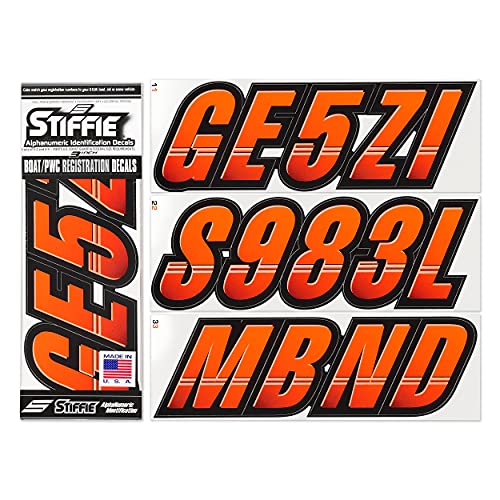 Image of STIFFIE Techtron Electric Orange /Black 3 inch Boat & PWC Registration Decals • Numbers Letters Stickers