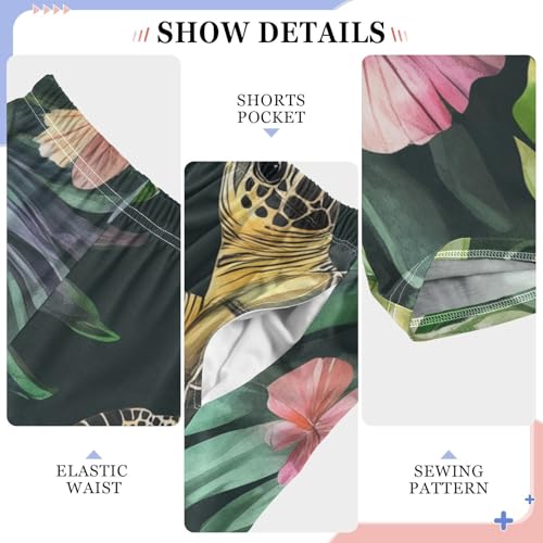 Turtle Tropical Leaves Boys Long Pants Soft Trousers Elastic Waist Kids Lounge Bottoms with Pockets S-XL4