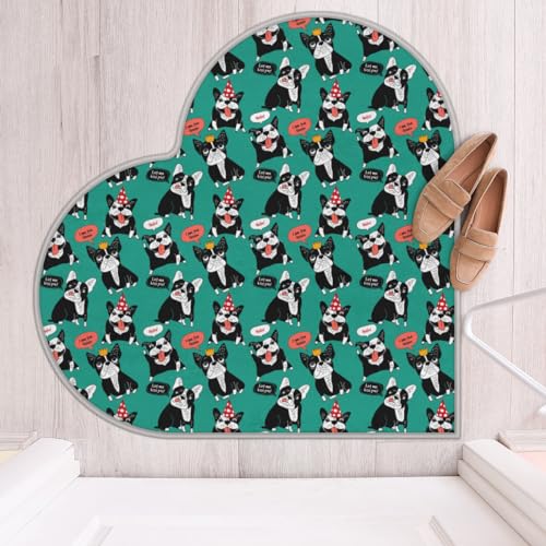Niedliche Französische Bulldogge Liebe Langhaar Verdickte Boden Fußmatte Teppiche 80 cm Hund Bulldogge Bereich Teppich für Wohnzimmer Küche Schlafzimmer Waschbar rutschfest Bodenmatte Teppich