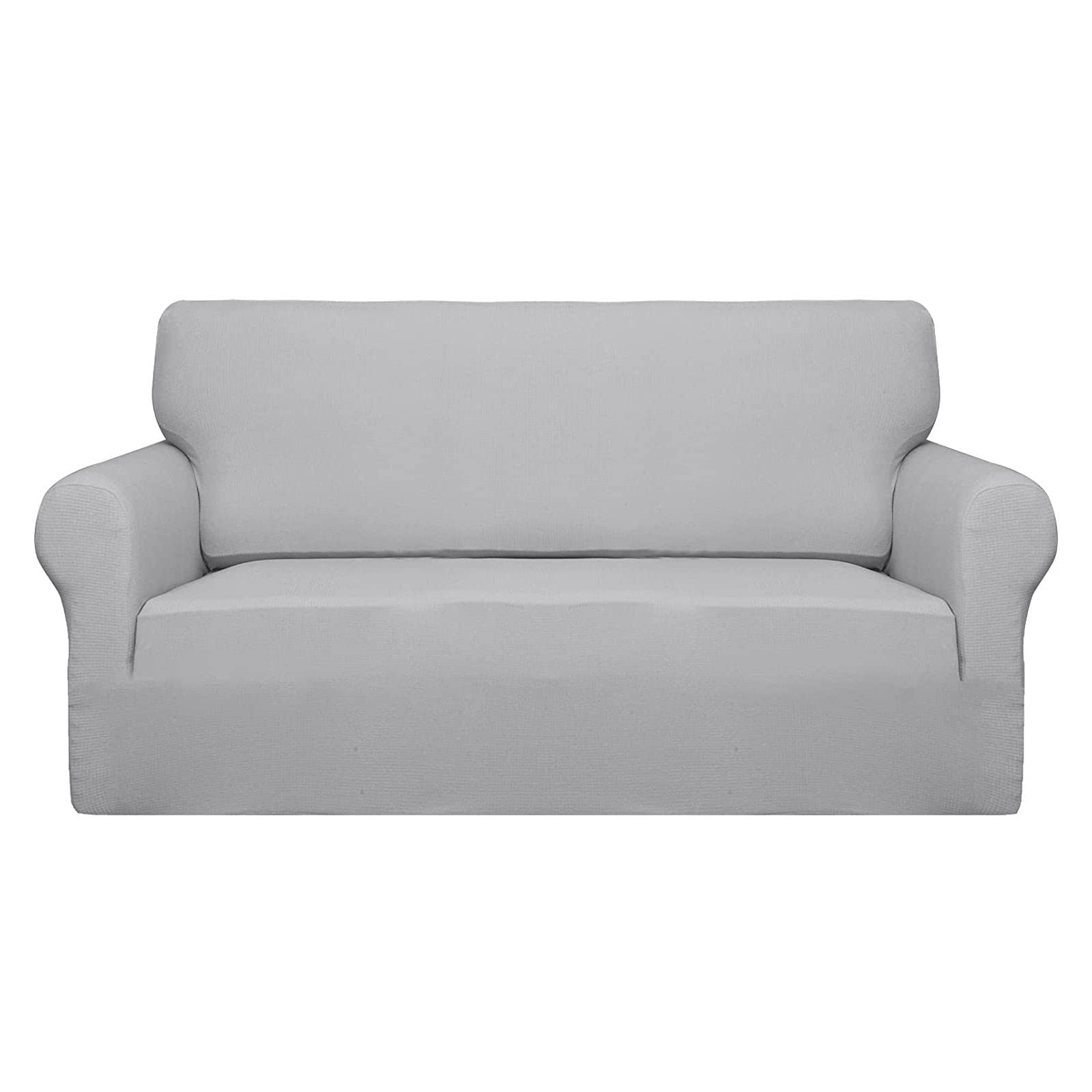 MAXIJIN Super Stretch Couch Cover for 2 Seater Couch, 1-Piece Universal Sofa Covers Living Room Jacquard Spandex Furniture Protector Dogs Pet Friendly Fitted Couch Slipcover (2 Seater, Sliver Grey)