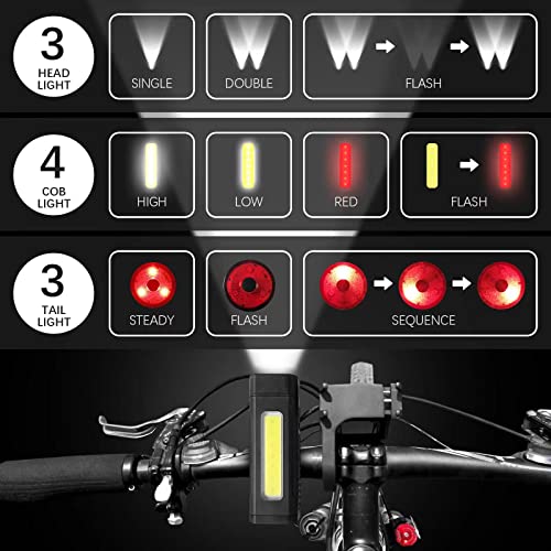 Usb Rechargeable Bike Front Lights - 1000 Lumens Headlight & Tail Light Set-With Cob Light- Water Resistant - Fits All Bicycles, Hybrid, Road, Mtb #TOP1