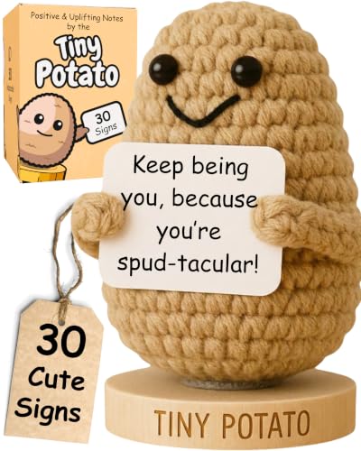 Tiny Potato - Positive Crochet with 30 Swappable Affirmation Cards | Small Gifts for Women Teen Girls for Birthday Mental Health Friendship Emotional Support Encouragement Present Idea for Her