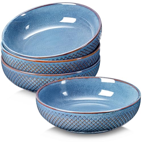 NUTRIUPS Keramic Salatschüssel 4er Set Ø 21 5 cm 1 2L Bowl Schüssel Groß aus Keramik Servierschüssel Premium Porzellan (Vintage Blau)