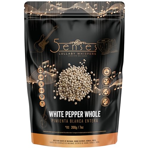 5Senses Whole White Pepper, Malabar Single Origin Peppercorns, 200 Gram