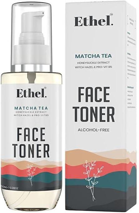 Ethel. Matcha Face Toner with Honeysuckle Extract, Witch Hazel & Pro-Vit B5 for Even Tone & Refined Pores (100 ml). SLS, Paraben and Alcohol Free.