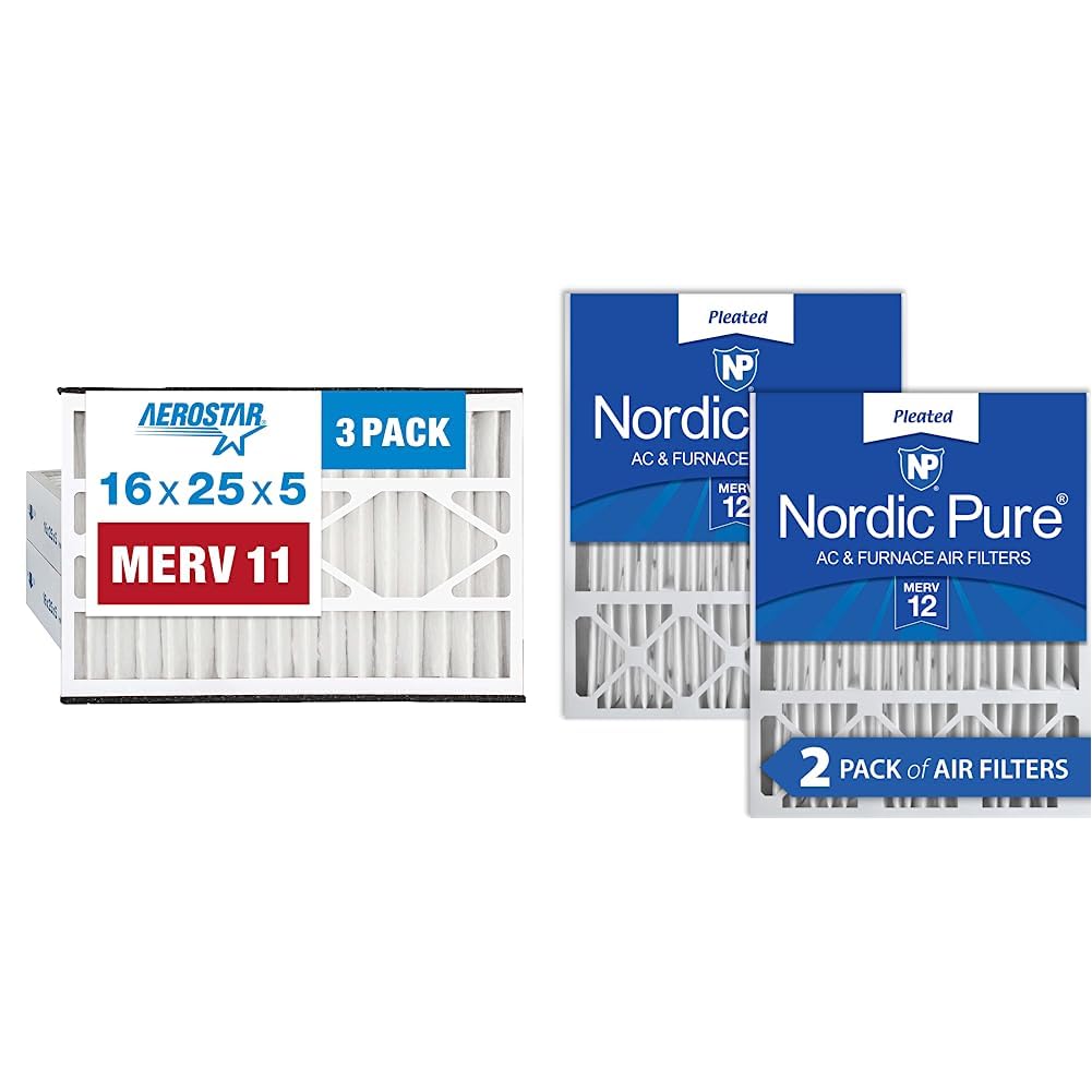 Photo 1 of Aerostar 16x25x5 Air Filter MERV 11, Furnance Filters AC HVAC Replacement for Trion Air Bear 229990-105, (3 Pack) (Actual Size:15 5/8 x 24 1/8 x 4 7/8 Inches) & Nordic Pure 20x25x5 MERV