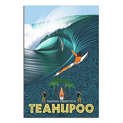 YONGCAI Toile Vintage Teahupo'o Tahiti Surf - Décoration Murale d'Intérieur - Art Peinture Impression - Cadeau Affiche