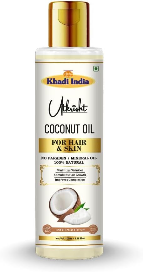 Khadi Coconut Oil For Skin & Hair 100ml | Pure & Natural Oil for Hair Growth & Nourishing Skin Care | Non Sticky, Paraben & Mineral Oil Free | For All Hair Types | Daily Use for Men & Women