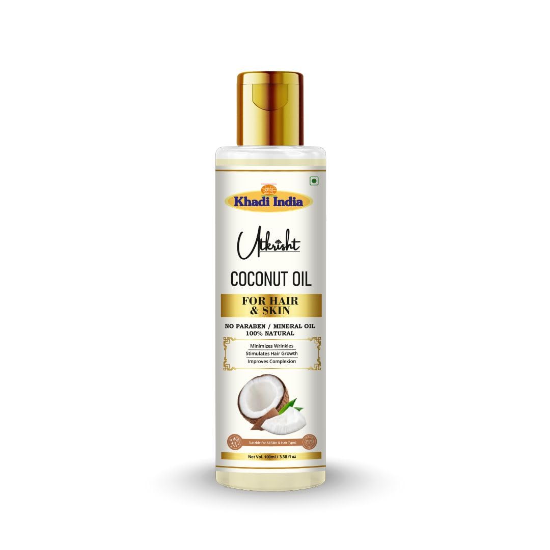 Khadi Coconut Oil For Skin & Hair 100ml | Pure & Natural Oil for Hair Growth & Nourishing Skin Care | Non Sticky, Paraben & Mineral Oil Free | For All Hair Types | Daily Use for Men & Women
