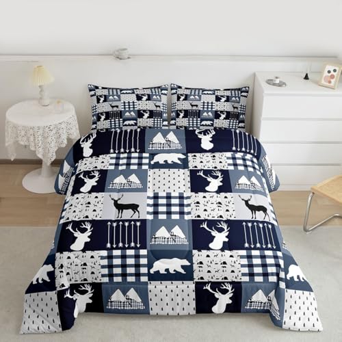 Image of Feelyou Deer Comforter Bedding Set Queen Size 3Pcs for Boys Girls Women Men
