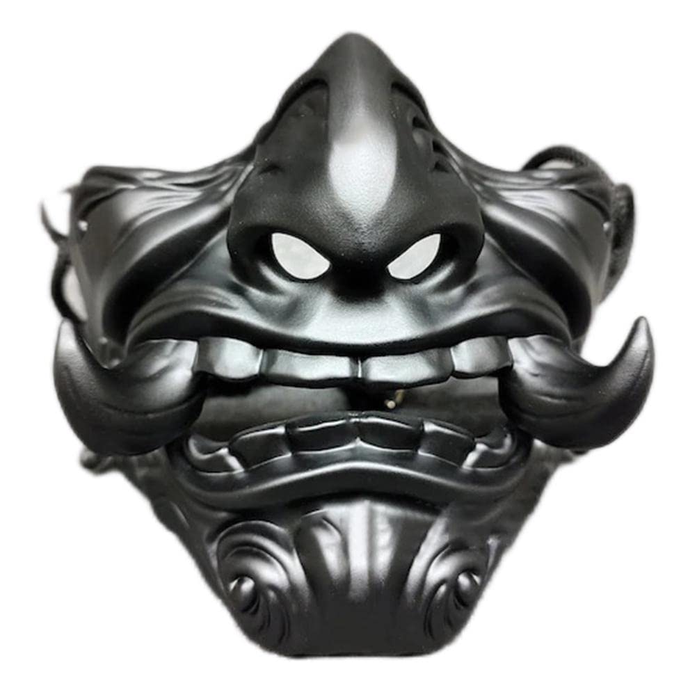 J-ouuo Halloween Costume Masks, Japanese Demon Prajna Face Mask, Half Face Mouth Mask, Samurai Oni Mask, Prajna Ghost