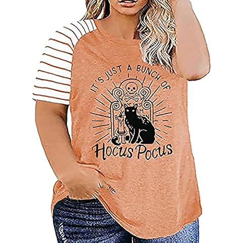 Plus Size Halloween Shirt for Women It's Just A Bunch of Hocus Pocus Graphic Tees Short Sleeve T-Shirt Top, Brown, 8X-Large Cover
