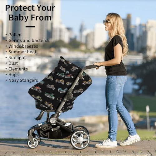 Image of Motorcycle Baby Stuff Car Seat Cover for Baby,Mom Nursing Breastfeeding Covers,Multi-Use Car Seat Canopy Carrier Cover,Stroller Cover Newborn Shower Gift for Boys Girls