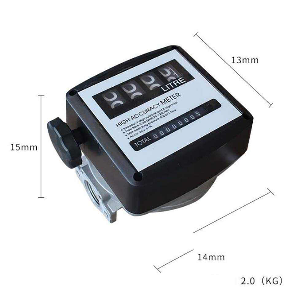 Toplionace Compteur de Débit Mécanique à 4 Chiffres FM-120, Compteur de Débitmètre D'huile D'essence Diesel 20-120L/MIN