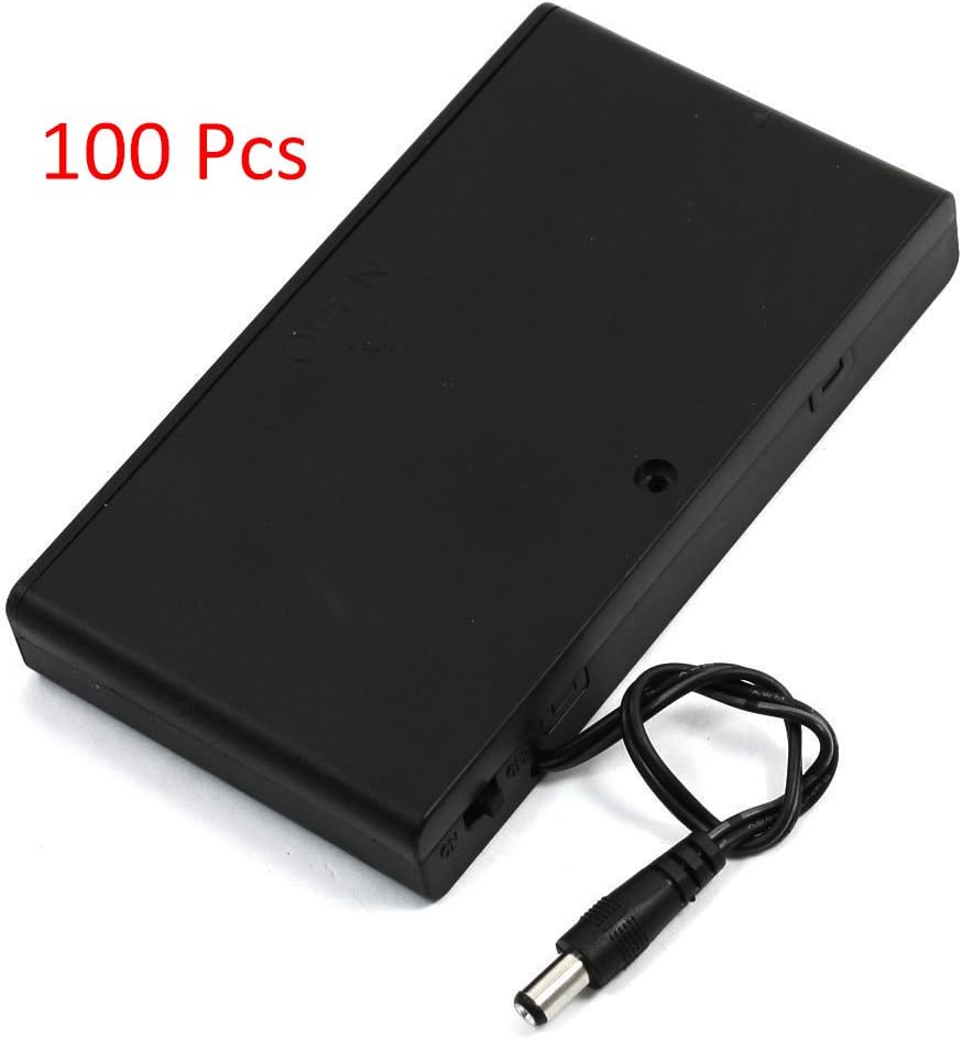 Ninetonine 100 Pcs 2.1x5.5mm DC Connector 8x1.5V AA Plastic Battery Case Holder (for AA 8 x CELL)