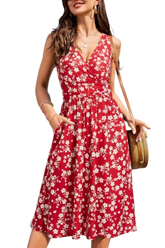 Image of OUGES Women's Summer Spaghetti Strap V-Neck Floral Short Party Dress with Pockets