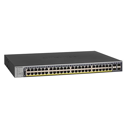 NETGEAR Conmutador Inteligente Gigabit Ethernet PoE de 52 puertos (GS752TP) - Administración en la nube de Insight opcional, 48 x PoE+ @ 380W, 4 x