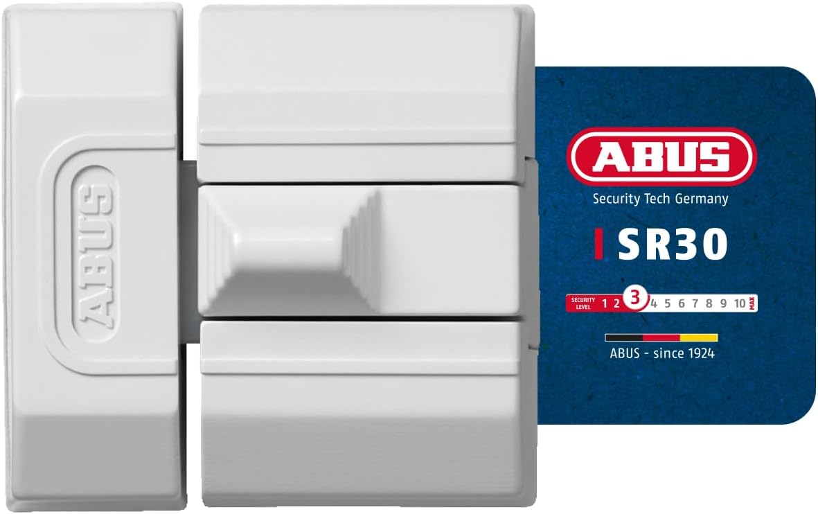 ABUS SR30 Slide Bolt Lock – Keyless Security Lock for Doors & Windows – Fits Left & Right Opening – Compact, Space-Saving Design for Tight Spaces – Child Safety – Easy to Install – White