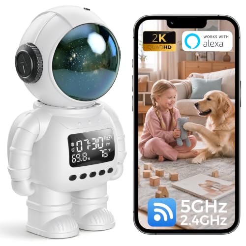 2K Indoor Astronaut Clock Robot Security Camera, 2.4G/5G WiFi Baby Monitor Pet D...