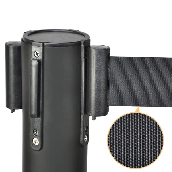 Abician 2 Poteaux de Guidage à Sangle Rétractable en Nylon, Potelet à Sangle Rétractable en Métal, Barrière de Sécurité, Contrôle des Foules, Gestion File d’Attente, Bar, Hôtel, Hall, École Noir