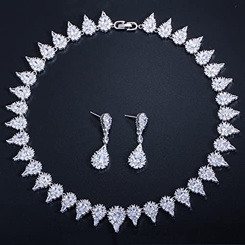 Conjunto de collar de alta bisutería fina con piedras de agua para novias 4