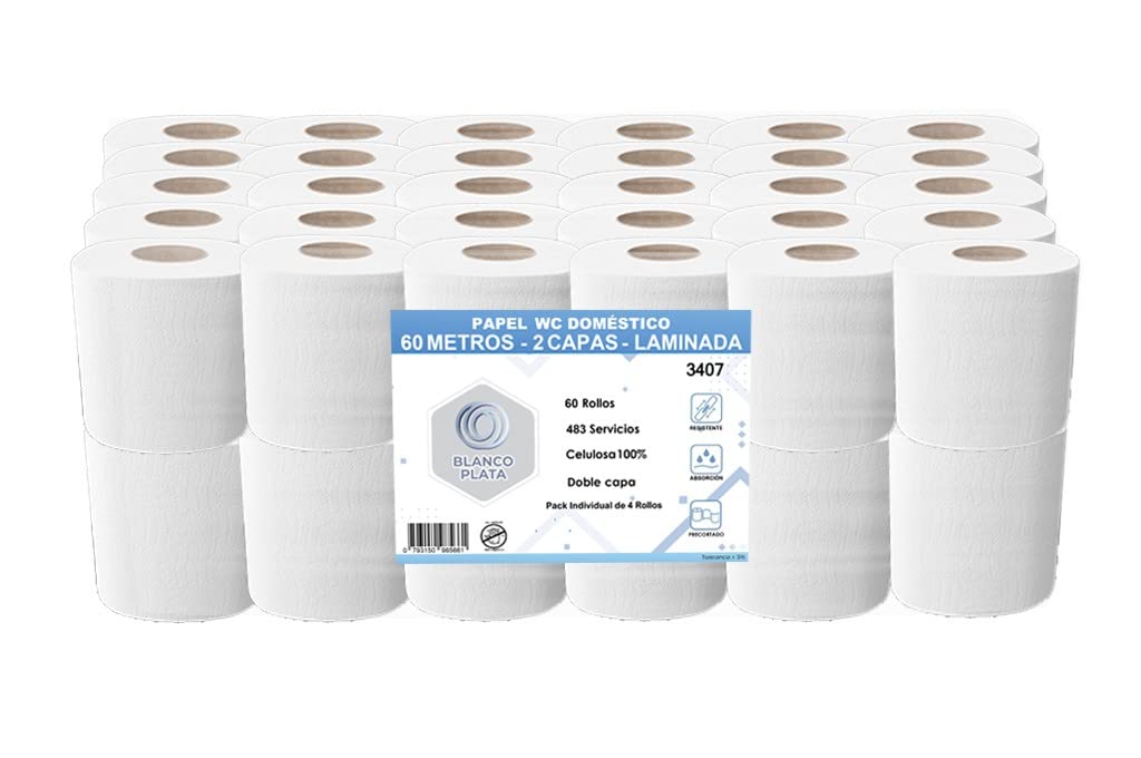 Blancoplata - Papel Higiénico 100% Celulosa 2 capas (56 rollos de 60m)