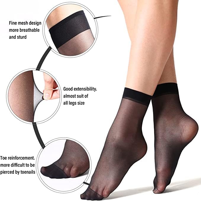 PitLite 10 Pairs - Women Ankle Stockings Nylon Elastic Short Ankle High Sheer Nylon Socks - Image 2