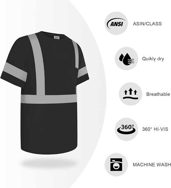 TCCFCCT Hi Vis Shirts for Men Class 2 High Visibility Shirts, DC-Black XL