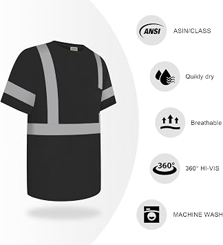 TCCFCCT Hi Vis Shirts for Men Class 2 High Visibility Shirts, DC-Black XL