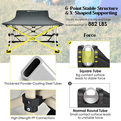 Goplus Folding Camping Cot, 882Lbs (Max Load) 28.5” Extra Wide Sleeping Cot For Adults With Carry Bag, Slanted Head, Side Pocket, Heavy Duty Portable Camping Bed For Kids, Beach, Office Snap (Gray) #TOP1